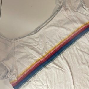 John Galt Rainbow Off-The-Shoulder T-Shirt Crop Top